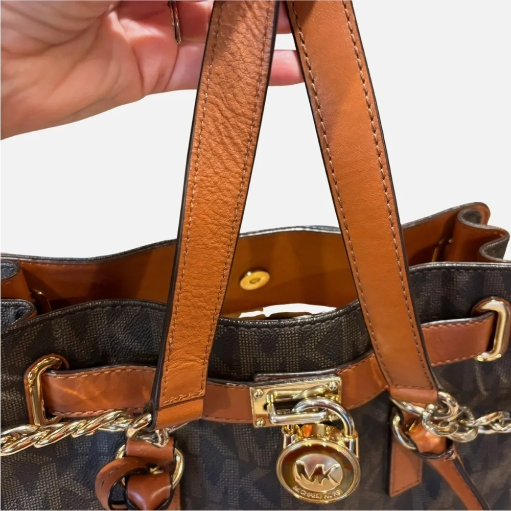 Michael Kors Hamilton Monogram Logo Leather Satchel Tote